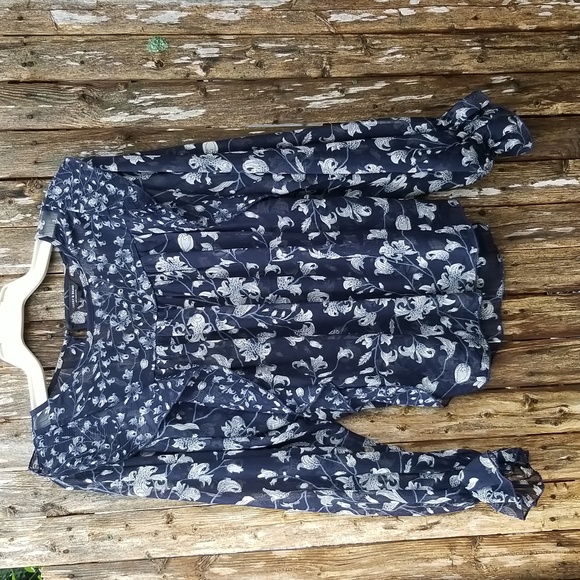 SEXY SHEER GAUZY RUFFLED FLORAL XL 44 BUST Lucky Brand Top Blouse - Picture 4 of 13